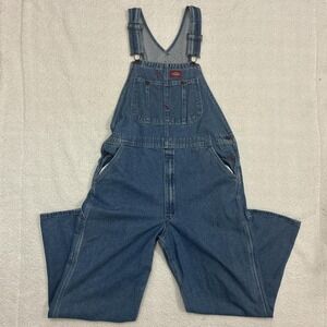 Dickies Denim Overalls – Classic Workwear with Red Logo Tag & Adjustable Straps